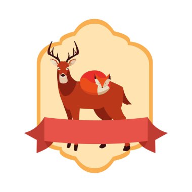 tilki ve geyik memeli mutlu sonbahar sezonu tasarımı