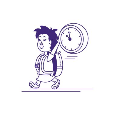 okul çantası ve saat ile sevimli küçük öğrenci kız