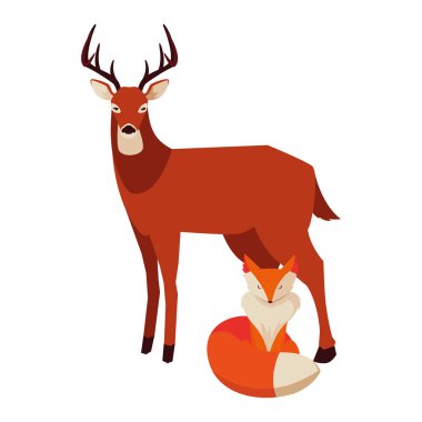 tilki ve geyik memeli mutlu sonbahar sezonu tasarımı