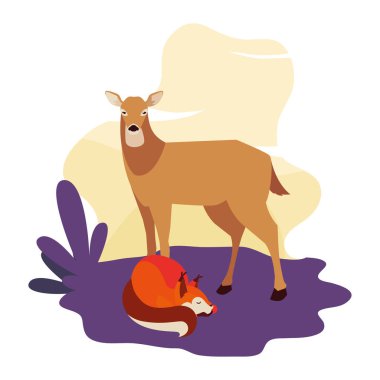 tilki ve geyik memeli mutlu sonbahar sezonu tasarımı