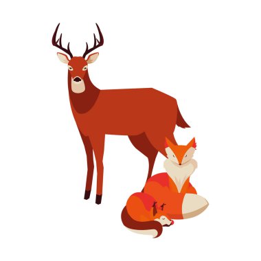 tilki ve geyik memeli mutlu sonbahar sezonu tasarımı