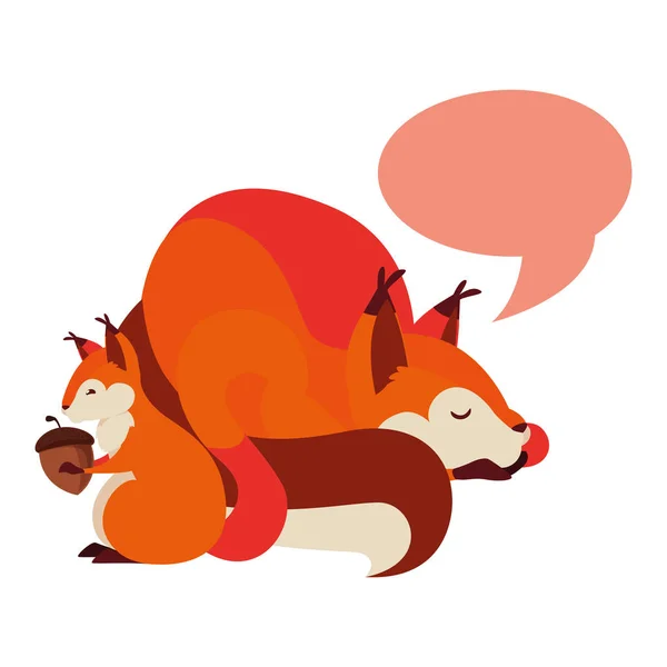 Fox och Squirrel Happy höstsäsong design — Stock vektor