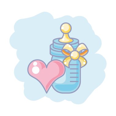 kalp aşk ile sevimli şişe süt bebek