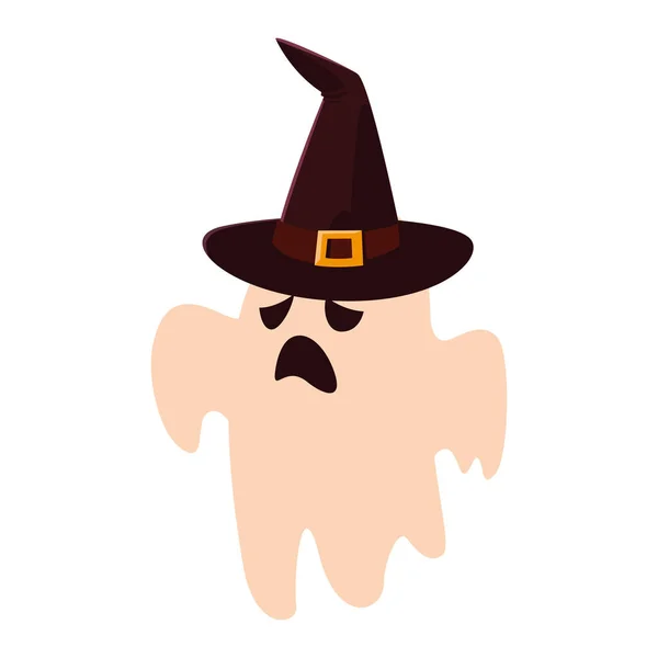 Ghost with hat happy halloween celebration design — стоковый вектор