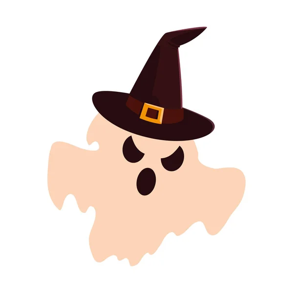 Fantôme avec chapeau conception joyeuse célébration d'Halloween — Image vectorielle