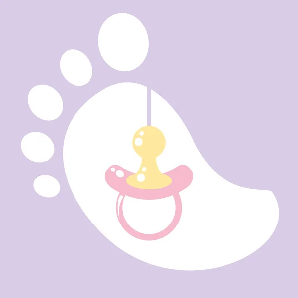 Cute pacifier baby with footprint — Stock Vector