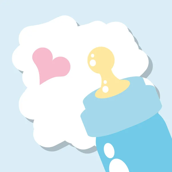 Cute bottle milk baby with heart love — Stock Vector