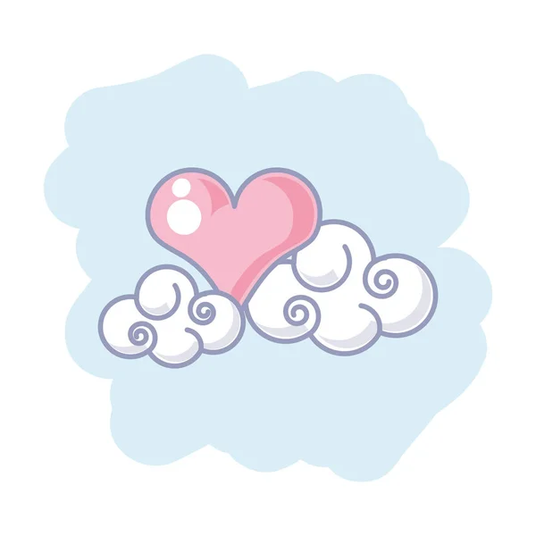 Bonito nuvens natureza com coração amor —  Vetores de Stock