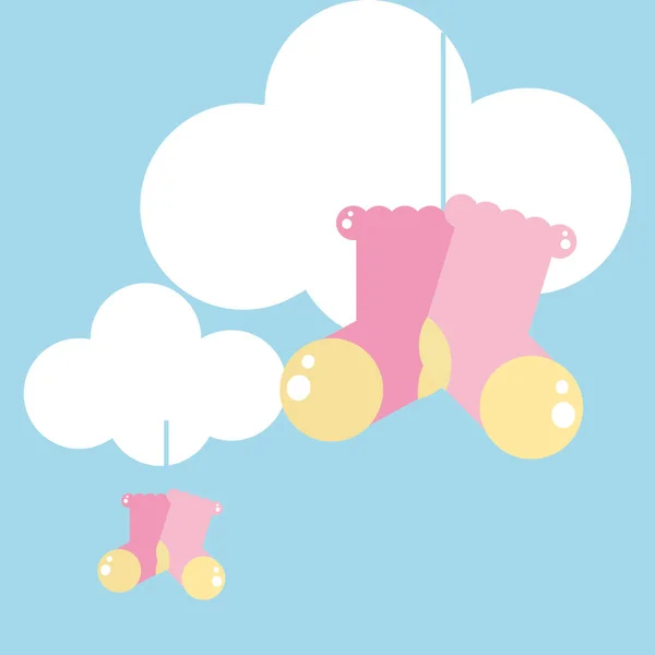 Bonito nuvem com meia bebê pendurado —  Vetores de Stock