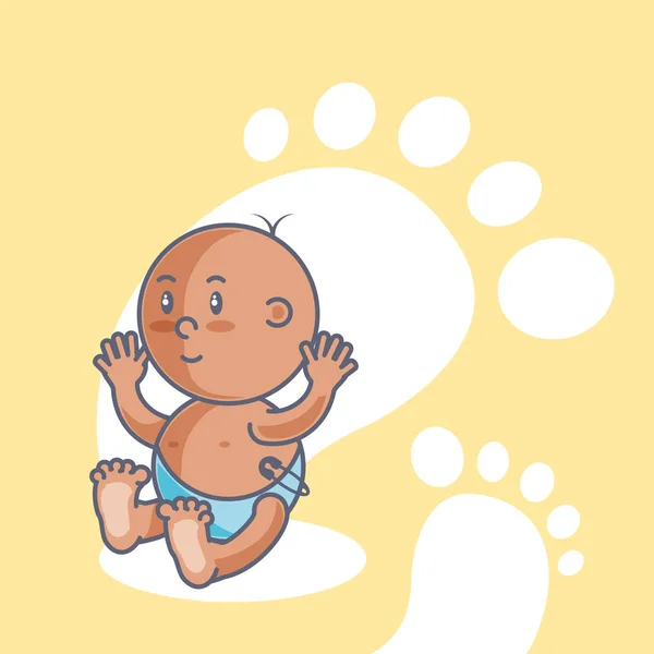 Niedlicher kleiner Junge mit Fußabdrücken Dekoration — Stockvektor