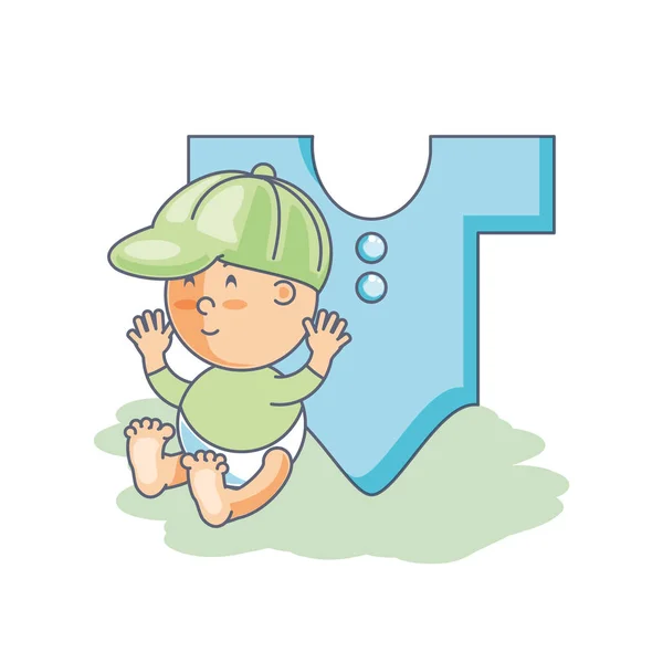 Carino neonato ragazzo con vestiti per il bambino — Vettoriale Stock