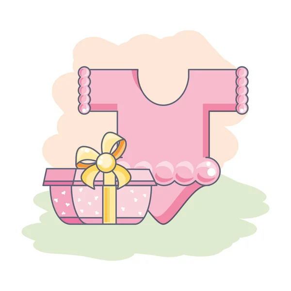 Cute clothes for baby with gift box present — Stock Vector