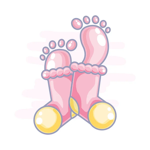 Cute bayi jejak kaki dengan kaus kaki - Stok Vektor