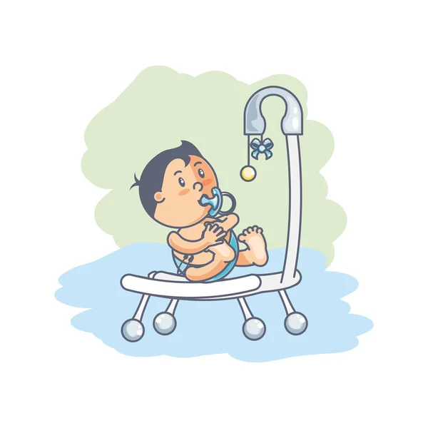 Bebé niño en la cuna juguete móvil — Vector de stock
