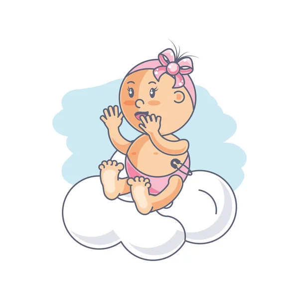 Bulut ile sevimli bebek kız — Stok Vektör