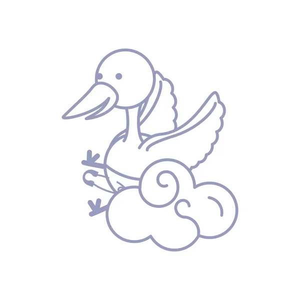 기저귀와 구름귀여운 황새 동물 — 스톡 벡터