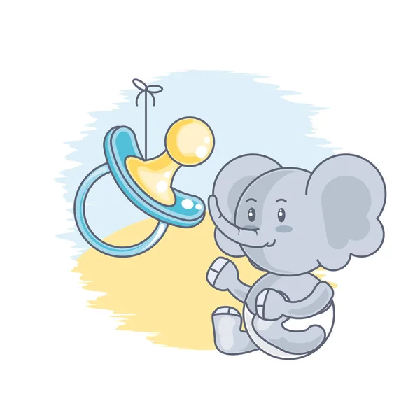 Elefante lindo bebé animal y chupete — Vector de stock