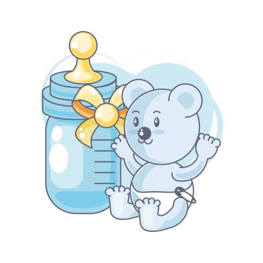 sevimli ayı bebek hayvan ve şişe sütü