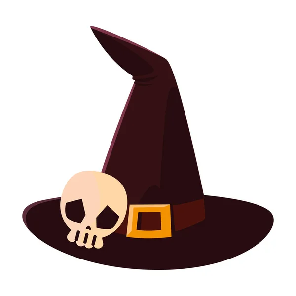 Witch hat skull happy halloween celebration — Stock Vector