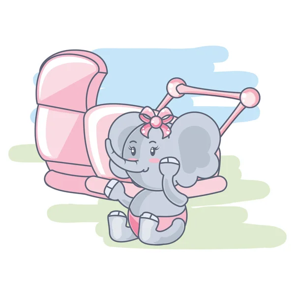 Bébé éléphant femelle mignon animal dans le chariot de bébé — Image vectorielle