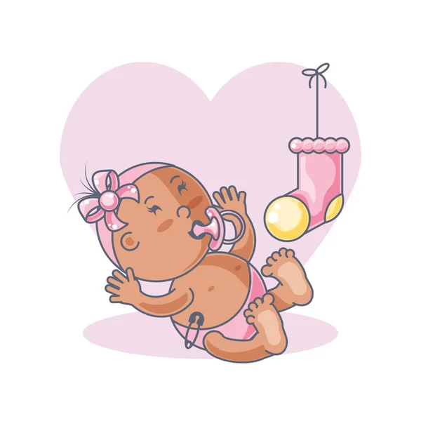 Niedliches Baby-Mädchen mit Schnuller und Socke — Stockvektor