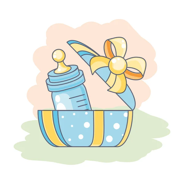 Lindo biberón leche bebé en regalo caja regalo — Archivo Imágenes Vectoriales