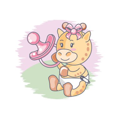 sevimli kadın zürafa bebek ve emzik