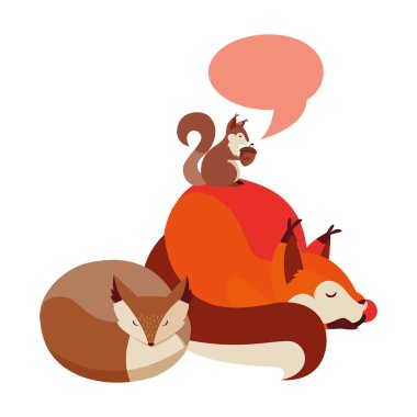 tilki ve sincap mutlu sonbahar sezonu tasarımı