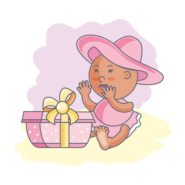 Söt baby flicka med hatt och presentförpackning — Stock vektor
