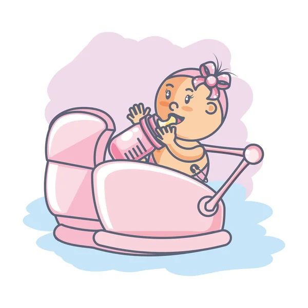 Cute girl newborn in baby cart isolated icon — Stock Vector