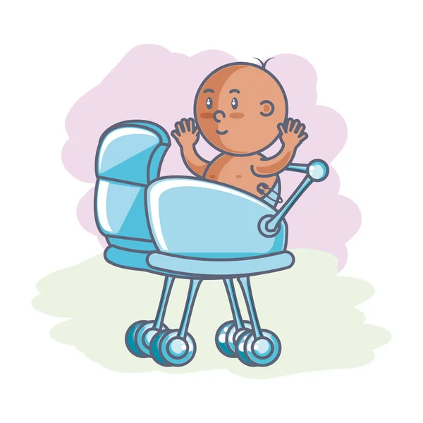 Cute newborn in baby cart — Stock Vector