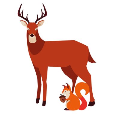 geyik ve sincap mutlu sonbahar sezonu tasarımı