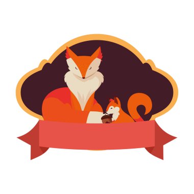 tilki ve sincap mutlu sonbahar sezonu tasarımı