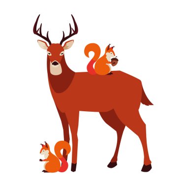 geyik ve sincap mutlu sonbahar sezonu tasarımı