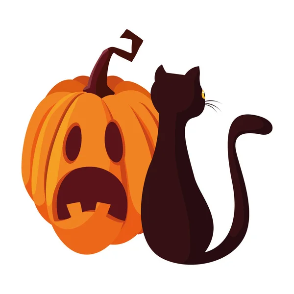 Pumpkin cat happy halloween celebration — Stock Vector