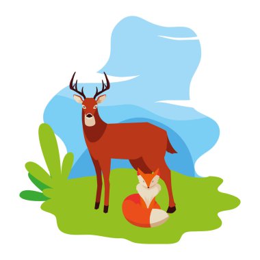 tilki ve geyik memeli mutlu sonbahar sezonu tasarımı