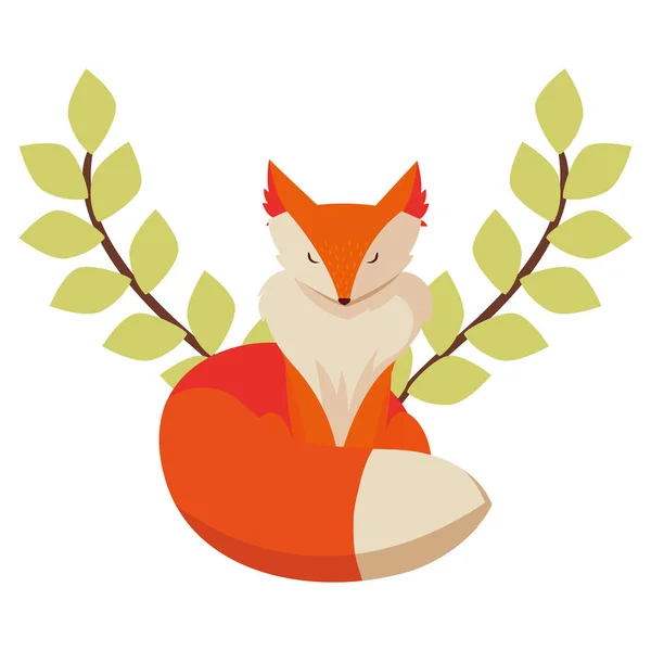 Fox mammal happy autumn season flat design — Stock Vector