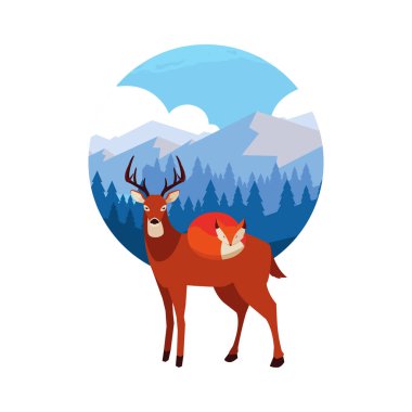 tilki ve geyik memeli mutlu sonbahar sezonu tasarımı