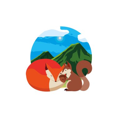 tilki ve sincap mutlu sonbahar sezonu tasarımı