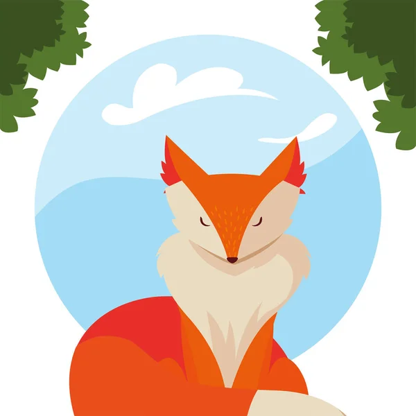 Fox mammal happy autumn season flat design — Stock Vector