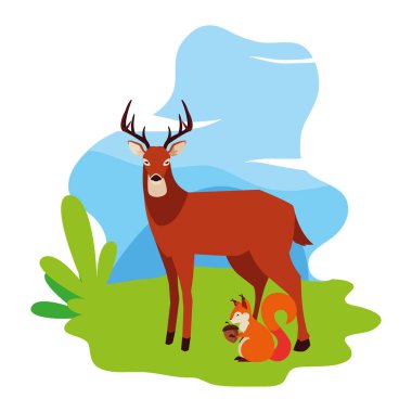 geyik ve sincap mutlu sonbahar sezonu tasarımı