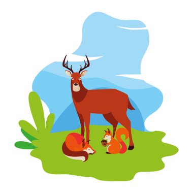 geyik tilki ve sincap mutlu sonbahar sezonu