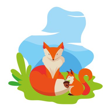 tilki ve sincap mutlu sonbahar sezonu tasarımı