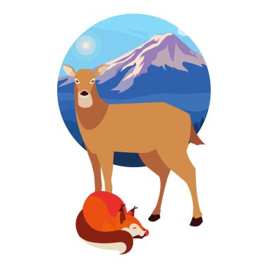 tilki ve geyik memeli mutlu sonbahar sezonu tasarımı