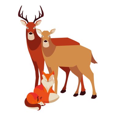 tilki ve geyikler memeli mutlu sonbahar sezonu tasarımı