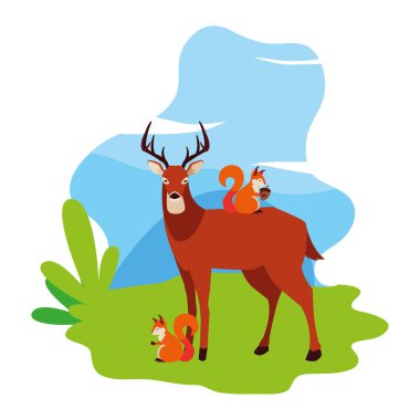 geyik ve sincap mutlu sonbahar sezonu tasarımı