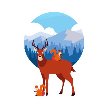 geyik ve sincap mutlu sonbahar sezonu tasarımı