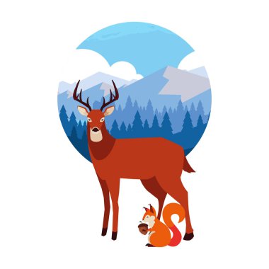 geyik ve sincap mutlu sonbahar sezonu tasarımı