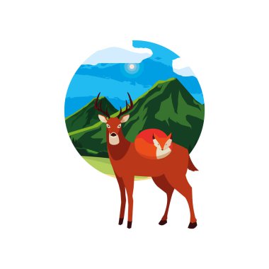 tilki ve geyik memeli mutlu sonbahar sezonu tasarımı