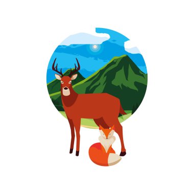 tilki ve geyik memeli mutlu sonbahar sezonu tasarımı